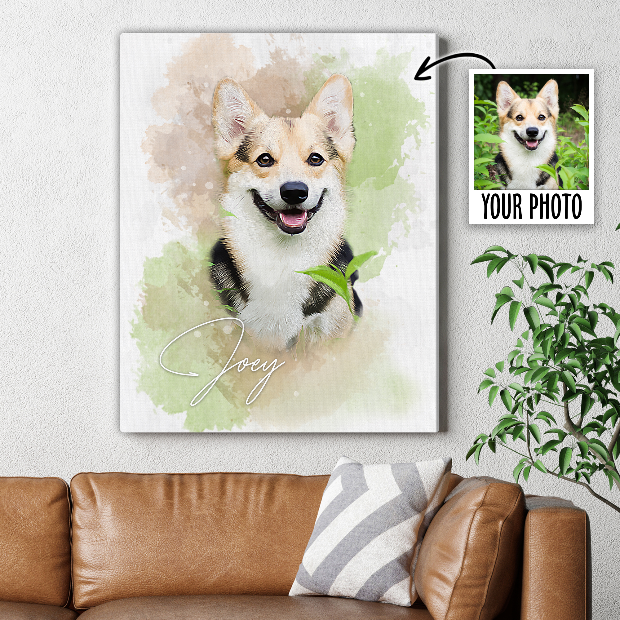 Personalized Dog Portrait Canvas from Photo - Custom Watercolor Pet Portrait - Gift for Dog Mom Dog Dad